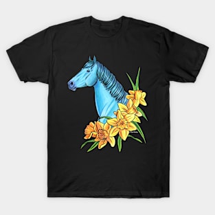 Aquamarine Horse with Daffodil Flowers T-Shirt